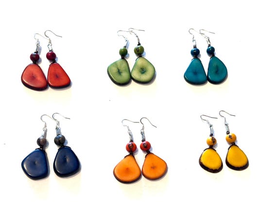 Tagua Nut & Acai Seed Earrings, Boho chic, Eco-Friendly Jewelry, Eco-Fashion Jewelry