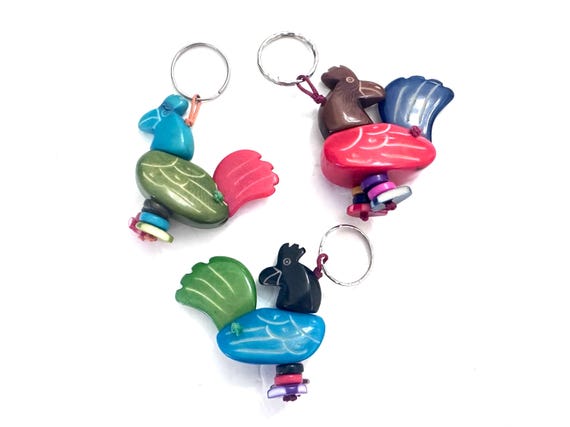 Rooster Shaped Tagua Key Chain, Tagua Nut Keychain. Back to School