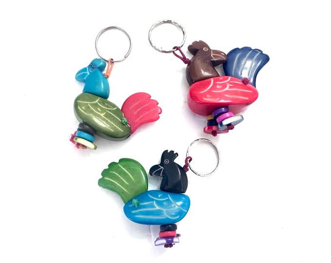 Rooster Shaped Tagua Key Chain, Tagua Nut Keychain. Back to School