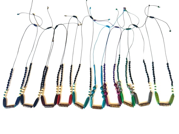 Unisex Macrame Necklace, Natural Tagua Beads, Adjustable Hippie Beach Jewelry