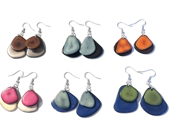 Tagua-nut Earrings/ Tagua Jewelry, Boho Jewelry, Colorful Jewelry, Bold Jewelry