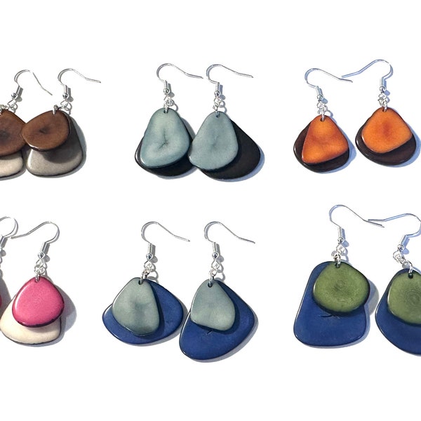 Tagua-nut Earrings/ Tagua Jewelry, Boho Jewelry, Colorful Jewelry, Bold Jewelry