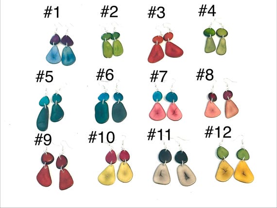 Colorful Boho Chic Sliced Tagua Nut Earrings, Sustainable Palm, Spring Jewelry