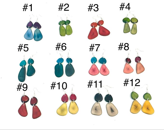 Colorful Boho Chic Sliced Tagua Nut Earrings, Sustainable Palm, Spring Jewelry