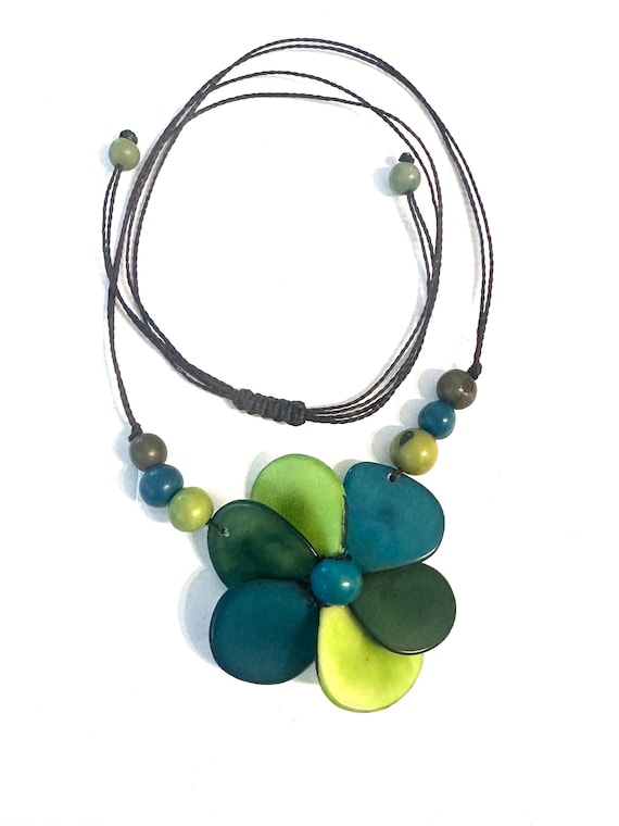 Colorful Tagua Nut Flower Necklace,  Adjustable Boho Chic Jewelry
