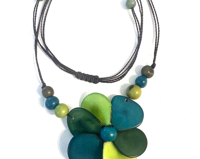 Colorful Tagua Nut Flower Necklace,  Adjustable Boho Chic Jewelry