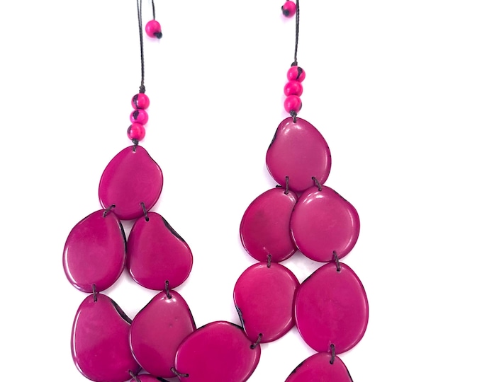 Classic Tagua Nut Double Strand Necklace/ Vegetable Ivory/ Bib Necklace/ Adjustable