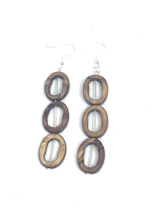 Natural Shell Beads Long Earrings 3''