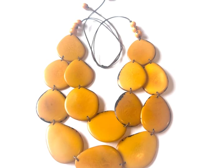 Classic Tagua Nut Double Strand Necklace/ Vegetable Ivory/ Bib Necklace/ Adjustable