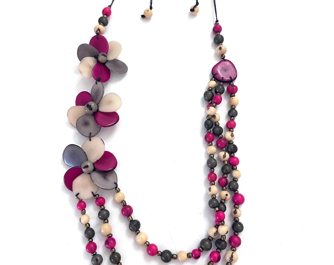 Tagua and Acai Seed Necklace/ Flower Tagua Necklace/ Boho Necklace| Statement Necklace|