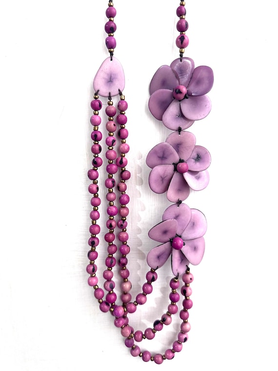 Pale Purple Tagua Flower Necklace | Boho Acai Seed Statement Jewelry