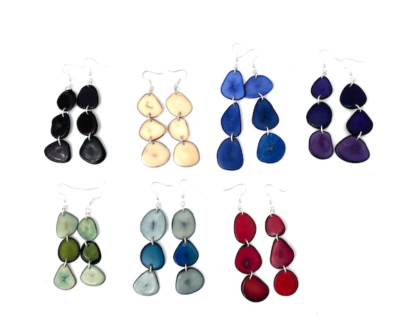Boho Chic Tagua Nut Dangle Earrings: Sustainable Palm Nut Jewelry