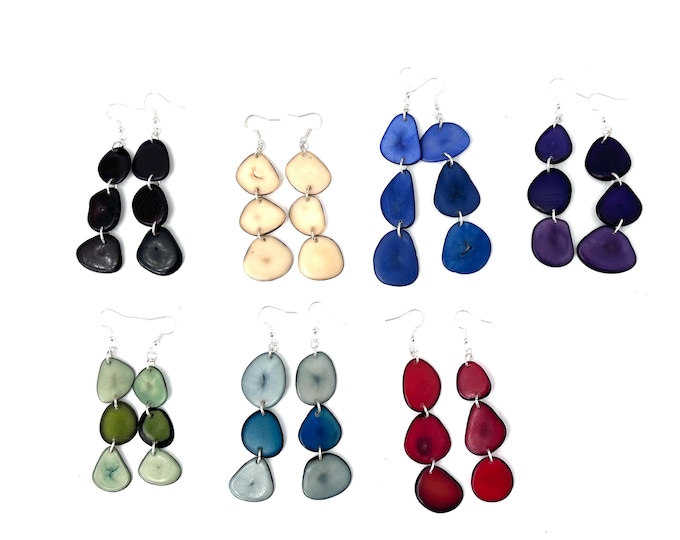 Long Sliced Tagua Nut Dangle Earrings, Boho chic, Sustainable Palm Nut,  Dangle Earrings