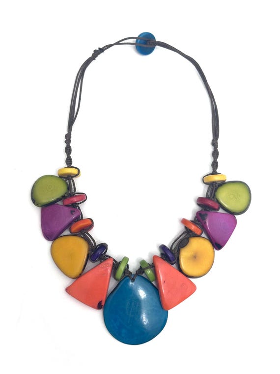 Multi-colored Tagua Nut Pendant Necklace/ Boho Necklace /Tribal/ Folk Style
