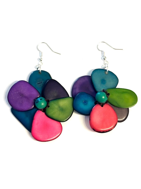 Tagua-Nut Earrings, Flower Design, Tagua Jewelry, Eco-Fashion, Eco-Friendly