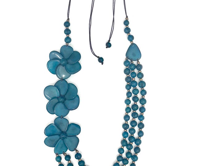 Handmade Tagua and Acai Seed Necklace | Flower Pendant Boho Statement