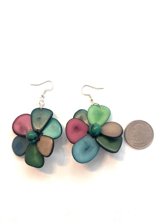 Tagua-Nut Earrings, Flower Design, Tagua Jewelry, Eco-Fashion, Eco-Friendly