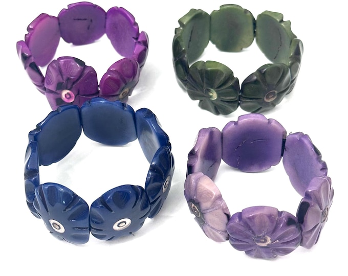 Tagua Nut Flower Design Bracelet - Eco-friendly Jewelry -  Boho - Bohemian