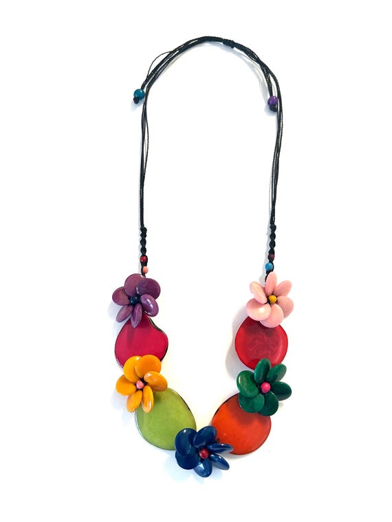 Tagua Flower Necklace, Adjustable Length,  Boho Jewelry