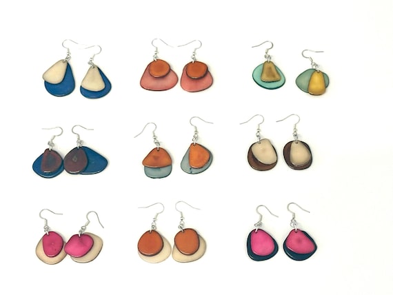 Colorful Tagua Nut Earrings, Boho Vegetable Ivory Jewelry