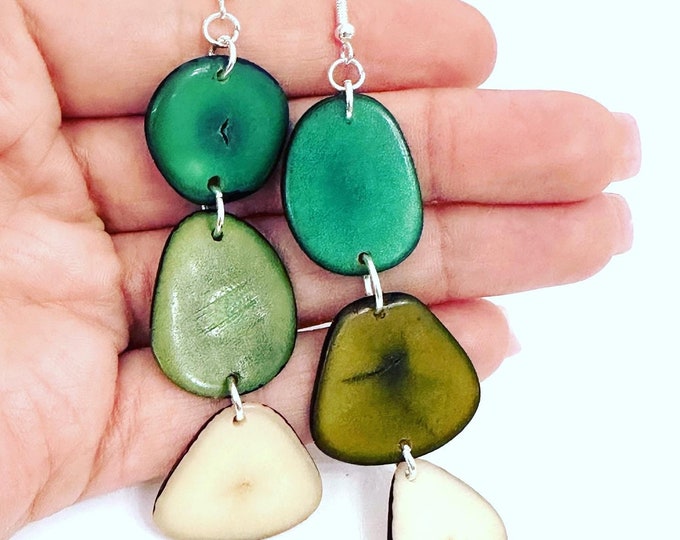 Sliced Tagua Nut Earrings, Boho chic, Sustainable Palm Nut Earrings