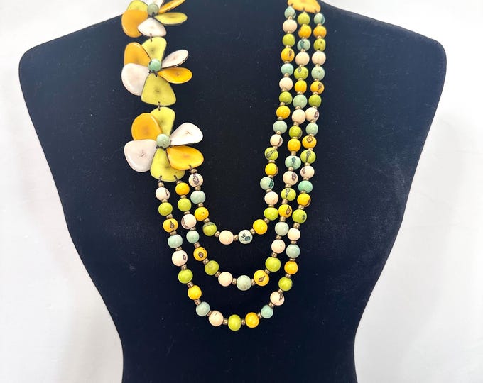 Tagua and Acai Seed Necklace/ Flower Tagua Necklace/ Boho Necklace| Statement Necklace|