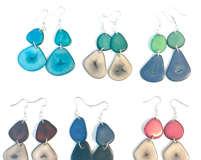Boho Chic Sliced Tagua Nut Earrings, Sustainable Palm