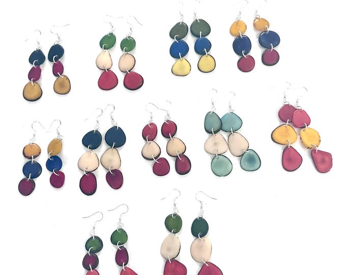 World Cup Dangle Earrings, Sliced Tagua Nut, Sustainable Palm