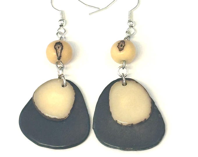 Tagua Nut Earrings, Boho Style,  Vegetable Ivory Jewelry