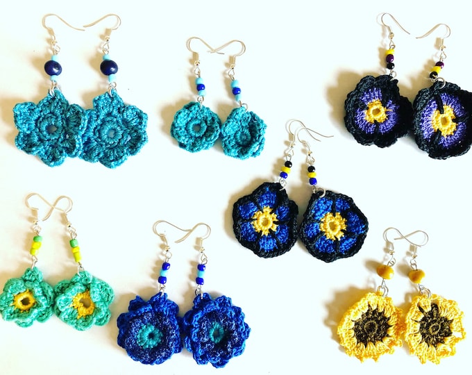 Boho-Chic Earrings / Crochet Thread Flower Earrings, Spring Jewelry, Happy Jewelry