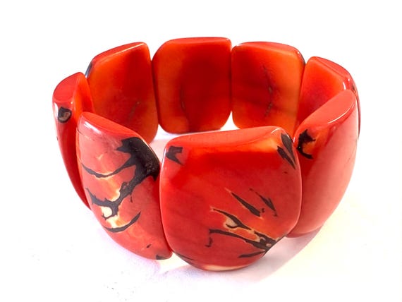 Spotted Orange Tagua Bracelet - Eco-friendly Jewelry -  Boho - Bohemian