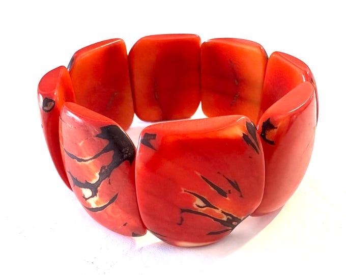 Spotted Orange Tagua Bracelet - Eco-friendly Jewelry -  Boho - Bohemian