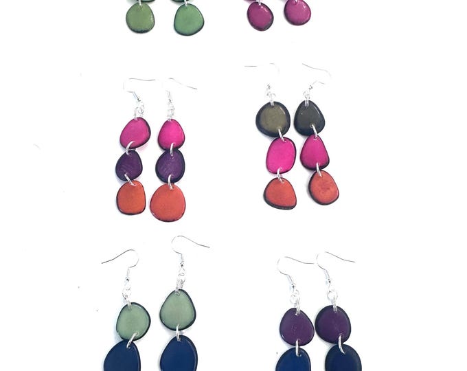 Long Sliced Tagua Nut Dangle Earrings, Boho chic, Sustainable Palm Nut,  Dangle Earrings