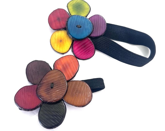 Pony Tail Accessory/Holder, Tagua-Nut Hair Accessories, Flower Design,