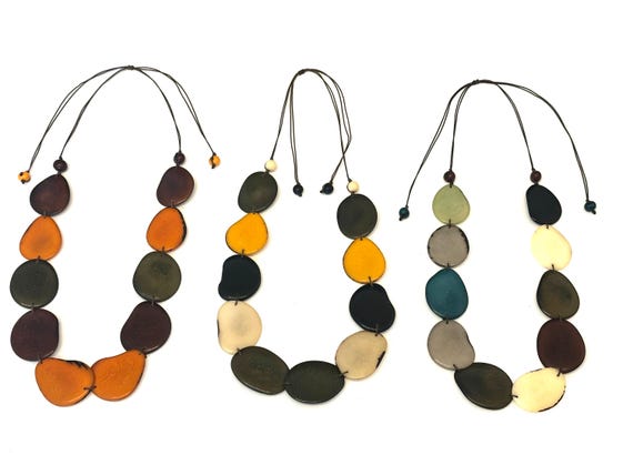 Tagua Nut Statement Necklace, Eco-Friendly Vegetable Ivory Jewelry