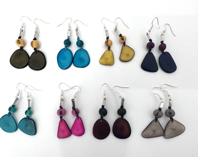 Sliced Tagua Nut & Açaí Seed Earrings, Boho chic