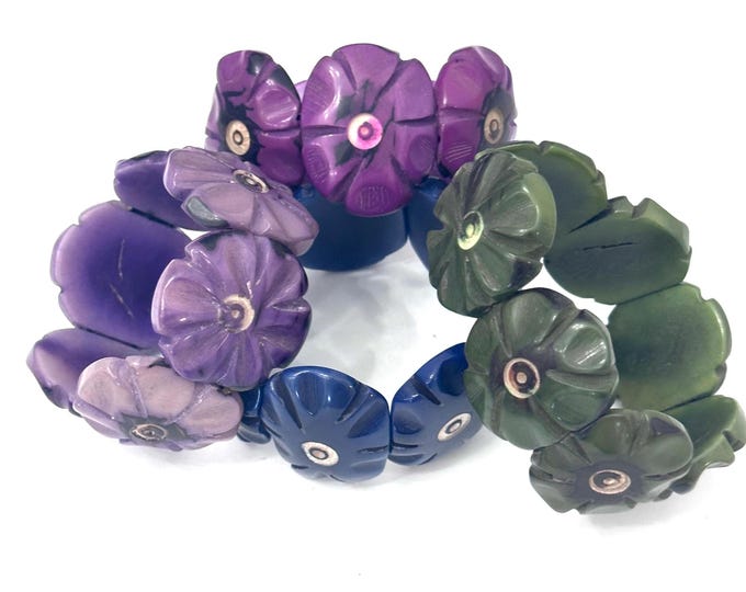 Tagua Nut Flower Design Bracelet - Eco-friendly Jewelry -  Boho - Bohemian