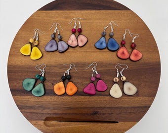 Tagua Nut & Acai Seed Earrings, Boho chic, Eco-Friendly Jewelry, Eco-Fashion Jewelry