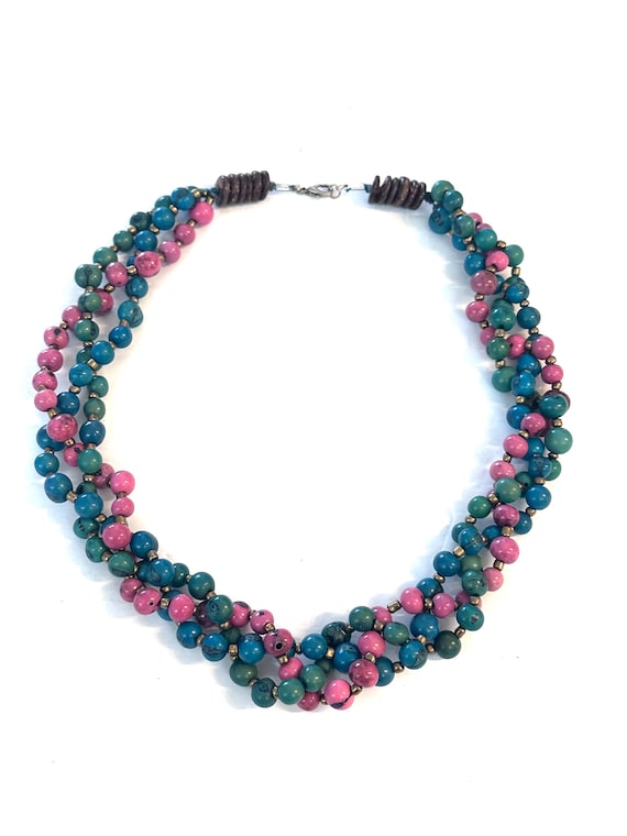Multi Strand Acai Seed Necklace, Boho Folk Style, 22.5 inch