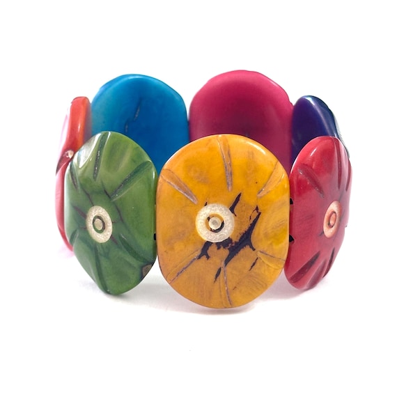 Colorful Tagua Nut Flower Design Bracelet - Eco-friendly Jewelry -  Boho - Bohemian