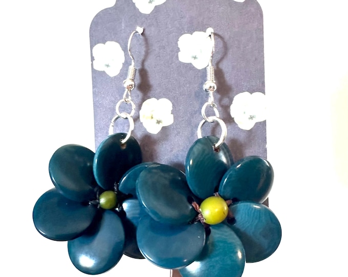 Tagua-Nut Earrings, Flower Design, Tagua Jewelry, Eco-Fashion, Eco-Friendly