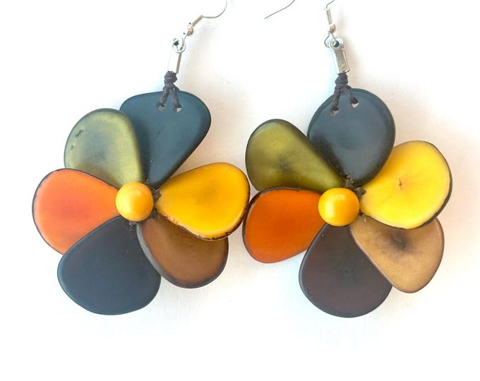 Tagua-Nut Earrings, Flower Design, Tagua Jewelry, Eco-Fashion, Eco-Friendly