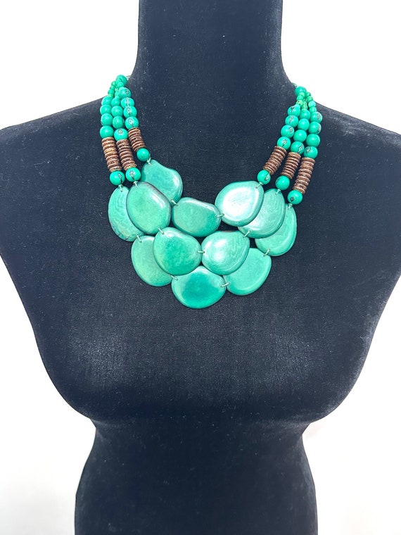 Green Tagua Nut Necklace/ Boho Necklace/ Tribal, Eco-Fashion and Eco-Friendly Jewelry