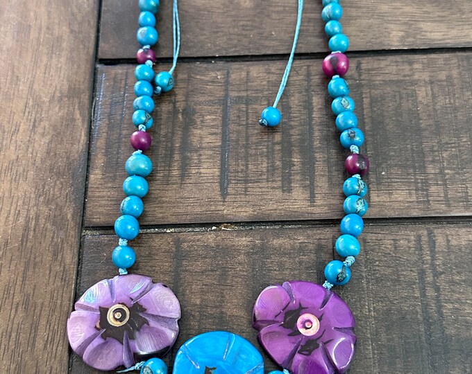 Tagua Nut Flower Design Adjustable Necklace / Tagua Jewelry /Boho Jewelry
