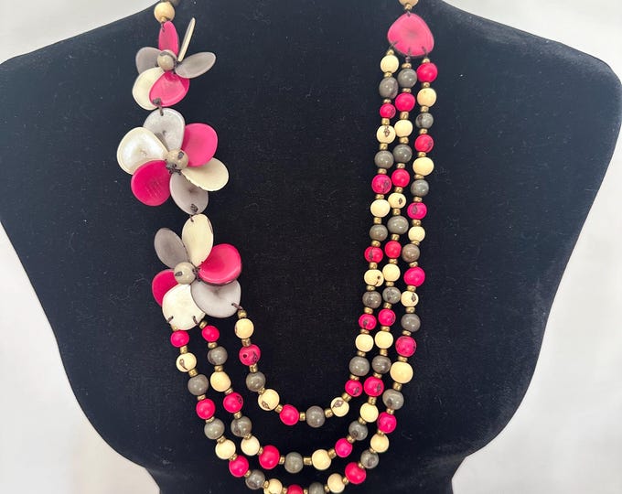 Tagua and Acai Seed Necklace/ Flower Tagua Necklace/ Boho Necklace| Statement Necklace|