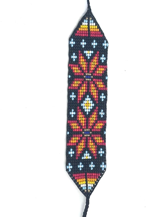 Beaded Wide Bracelet, Multi-Color Tiny Glass Beads, Tribal Jewelry