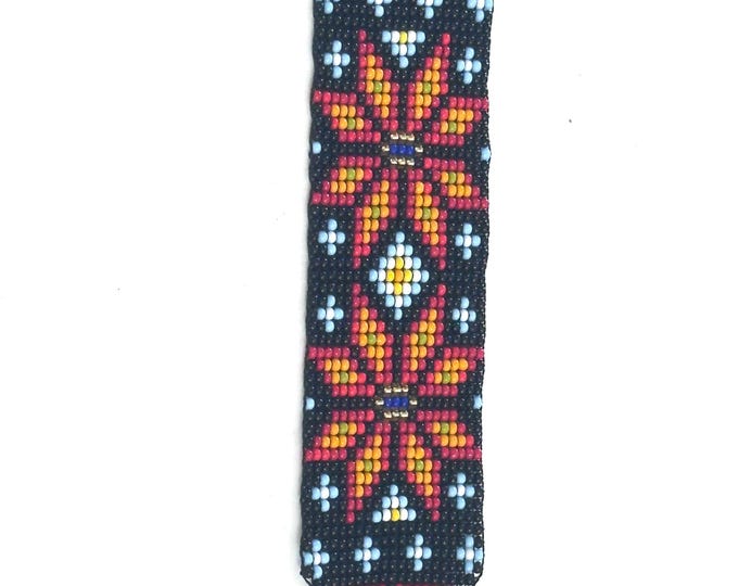 Beaded Wide Bracelet, Multi-Color Tiny Glass Beads, Tribal Jewelry