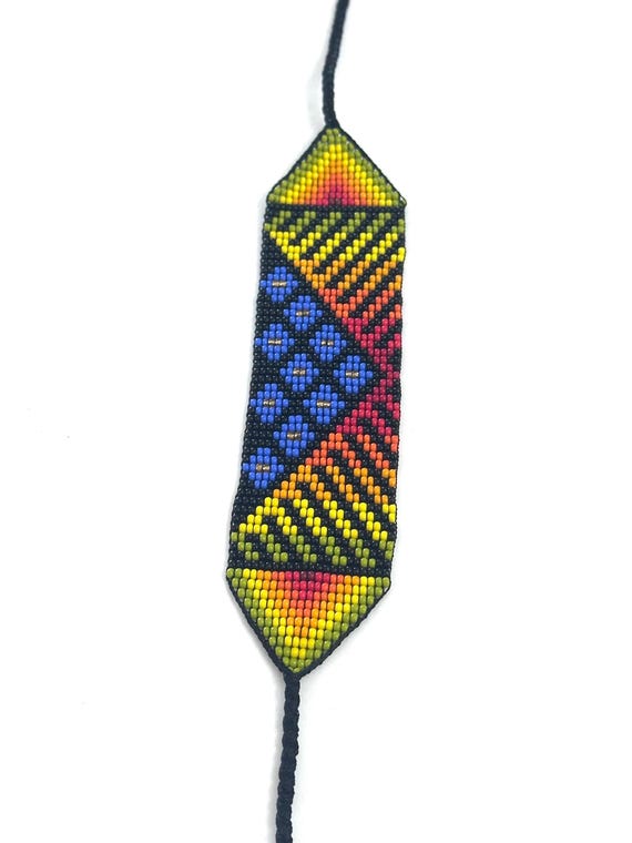 Beaded Wide Bracelet, Multi-Color Tiny Glass Beads, Tribal Jewelry