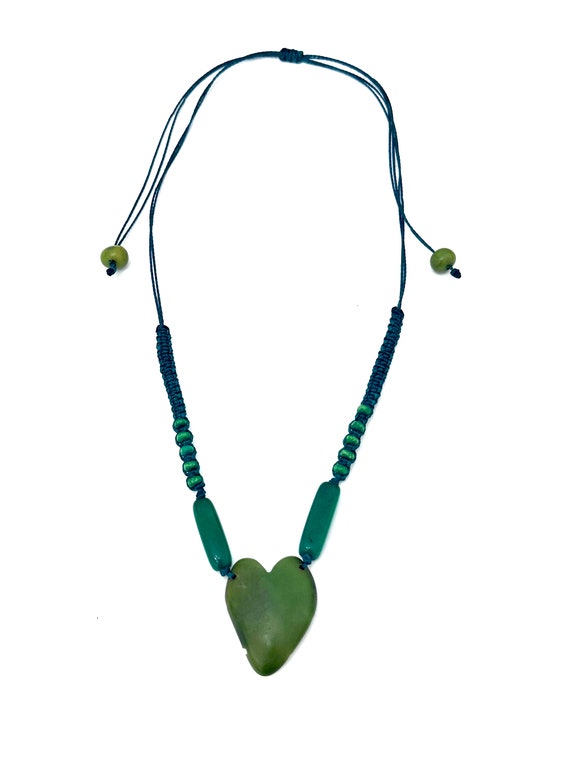 Macrame Tagua Heart Pendant Necklace, Hippie Jewelry, Chocker Necklace