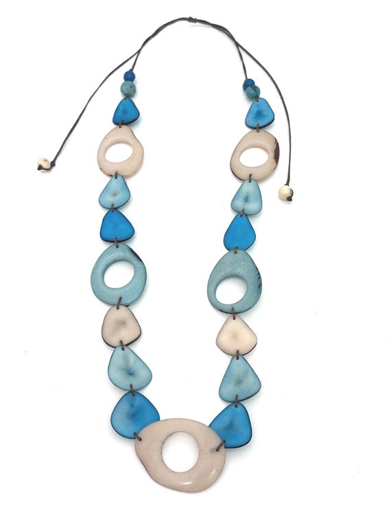 Tagua Slices Statement Necklace, Boho Vegetable Ivory Jewelry, Adjustable Length